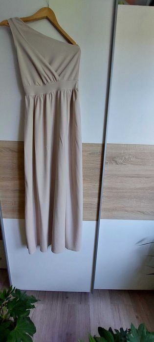suknia sukienka maxi długa beżowa wesele , urodziny, chrzciny