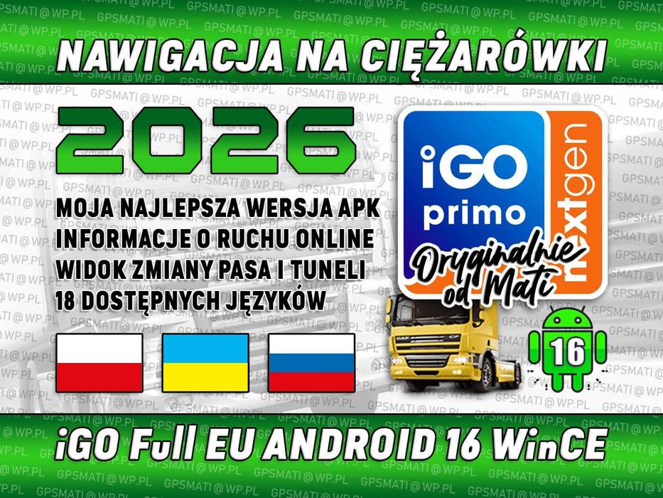 Aplikacja iGO Truck Mapy Nawigacja dla Ciężarowe Android 15 16 WinCE