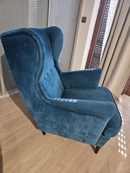 Fotel uszak Strandmon turkusowy Ikea