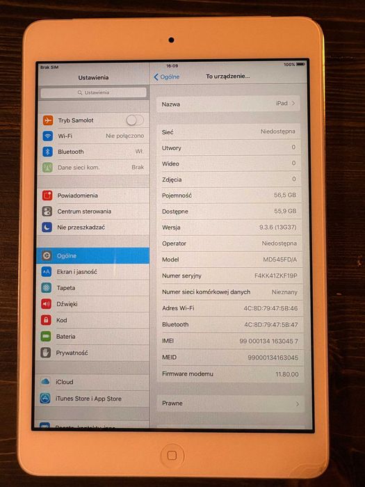 iPad Mini 2 64GB Silver - sprawny, z kablem