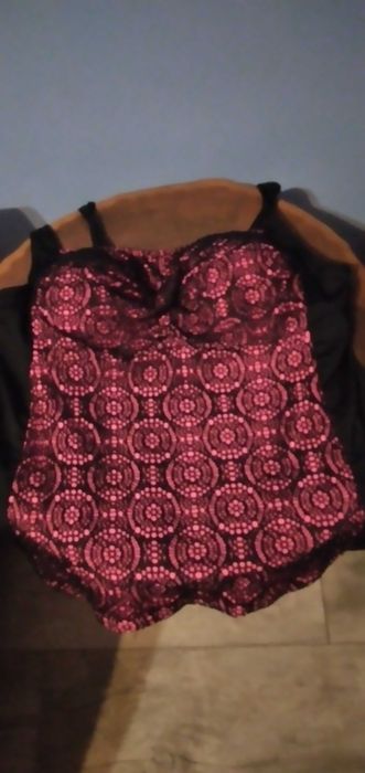 Kostium kąpielowy 46 tankini 46 czarny różowy koronka