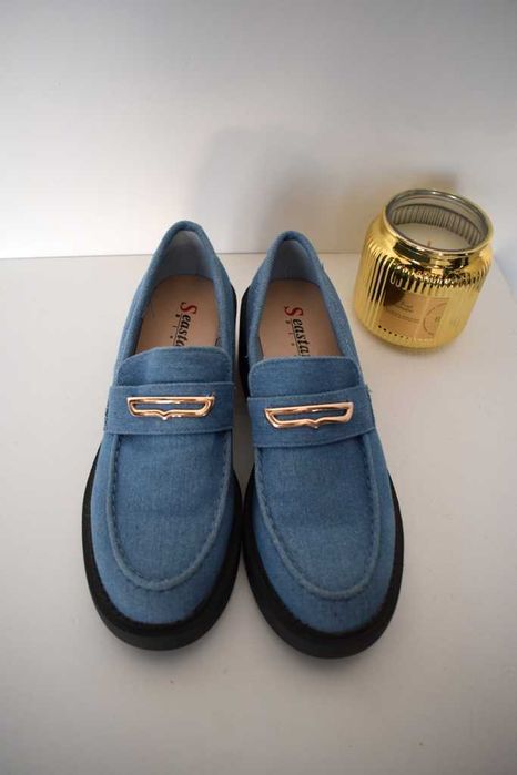 Seastar Blue buty mokasyny na czarnej platformie 39