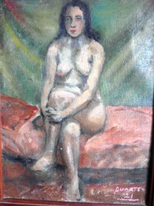 antiga pintura em óleo sobre tela - Nu feminino - DUARTE de 1921