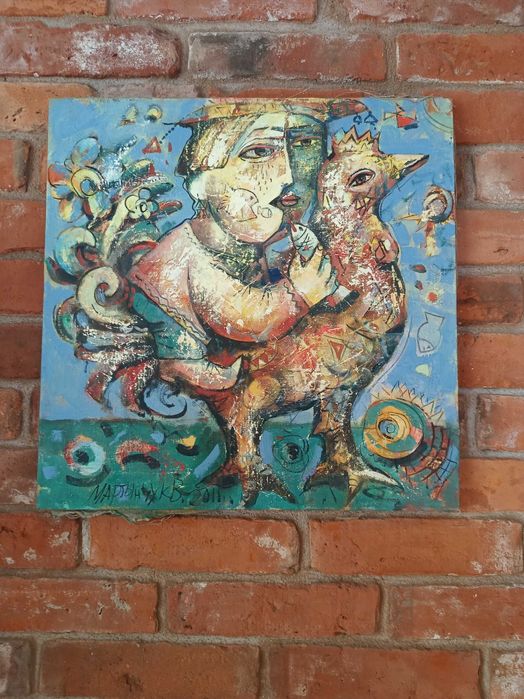Wasyl Martynczuk obraz olejny" Przejażdżka na kogucie" 50x50