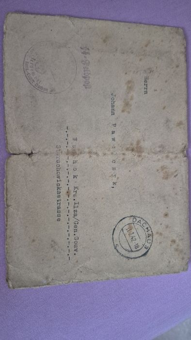 Koperta, pismo, akt zgonu, Dachu 1942 oryginał