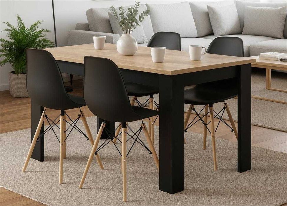 NOWY Stół z Krzesłami do Jadalni Kuchni Salonu Drewniany Craft Czarny