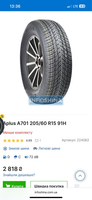 205/60 R15 Шини Резина Зима
