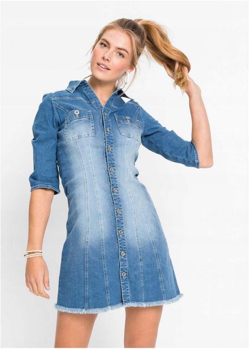 AE6147 sukienka jeansowa z kołnierzykiem 36.