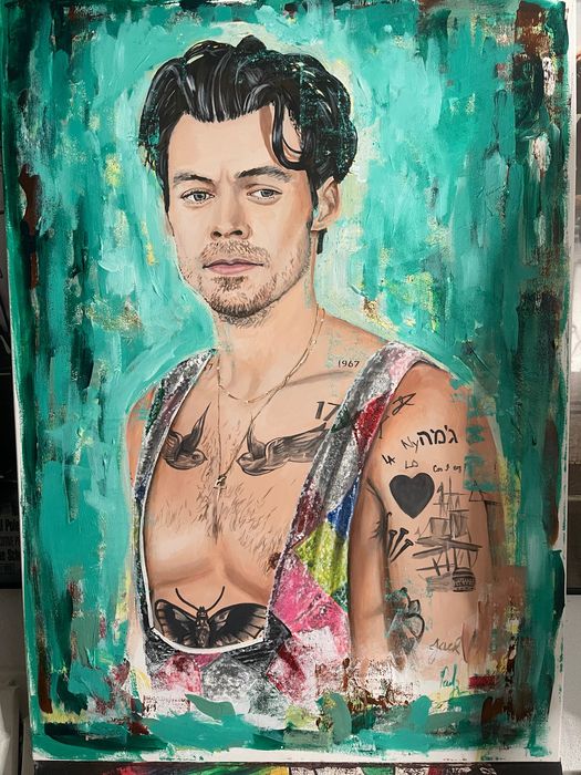 Retrato de Harry Styles pintado à mano
