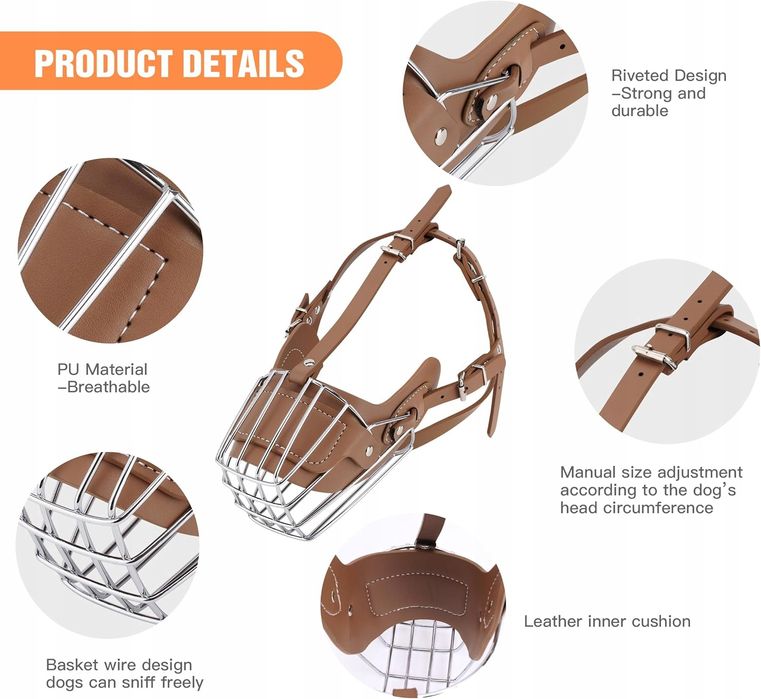 Kaganiec dla psa metalowy brązowy rozmiar L