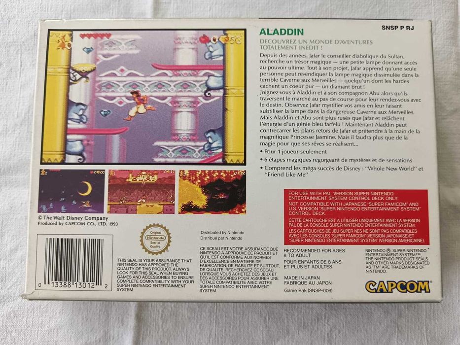 Aladdin (SNES, 1993, PAL FR) – Caixa e Manual | Clássico Raro Disney