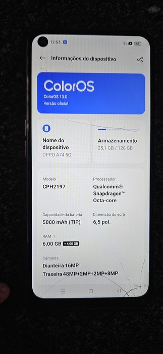 Smartphone OPPO A74 5G (6.5'' - 6 GB - 128 GB - Preto)