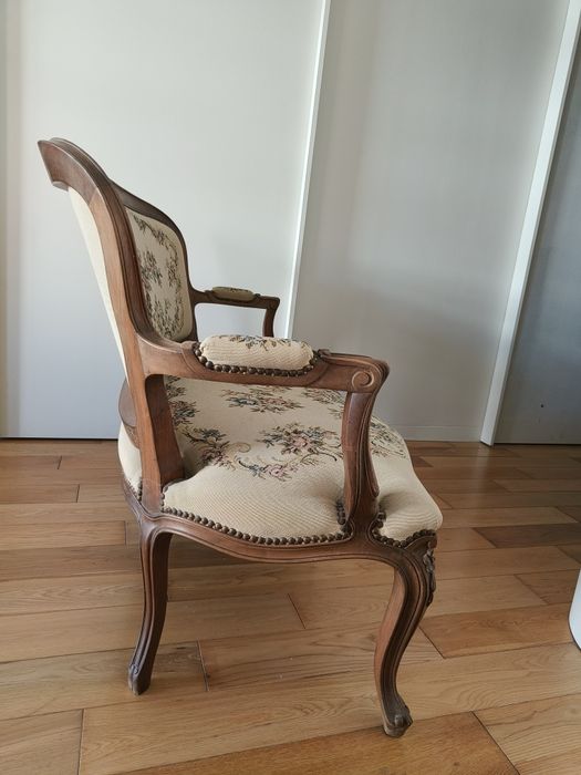 Banqueta / Namoradeira Antiga Estilo Luís XV - Tapeçaria Floral Impec