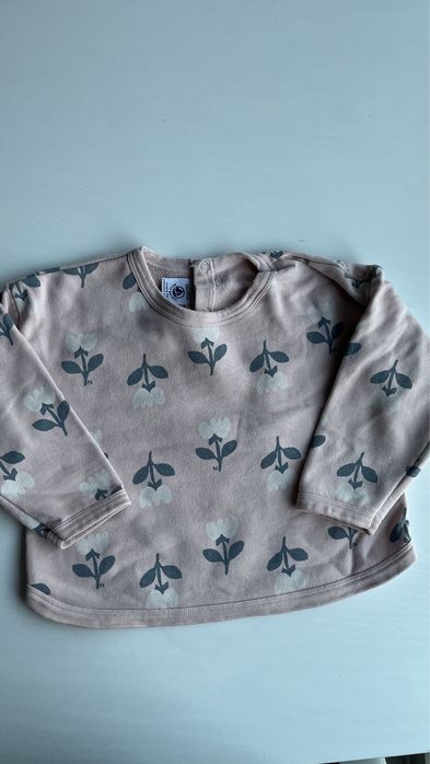 Petit Bateau Bluza spodnie dres komplet  z moltonu z wzorem kwiatów