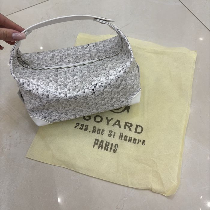 Нова сумка косметичка Goyard білого кольору з фірмовим принтом