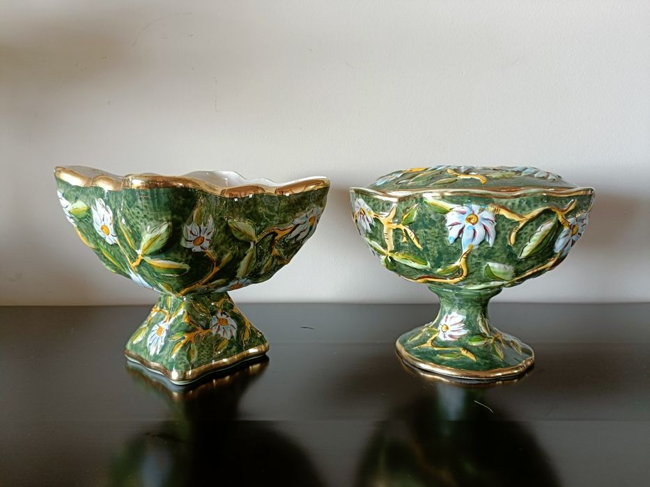 Portuguese Faience Flower Pot and Fruit Bowl by Pereiras Valado