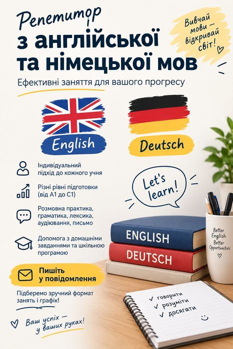 Репетитор англійської та німецької мов. Індивідуальні заняття
