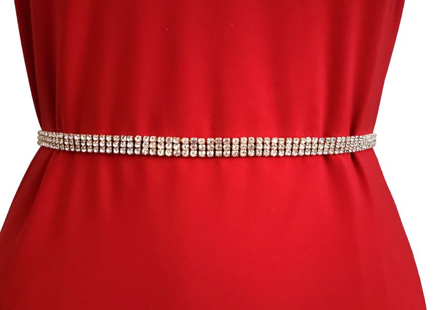 Pasek damski do sukienki łańcuszek  złoty cyrkonie