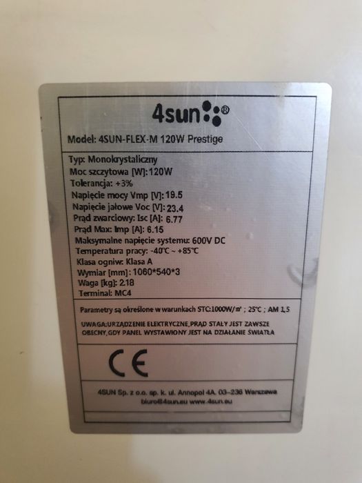 Panel fotowoltaiczny elastyczny 120w
