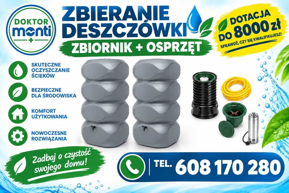 Zestaw 2000L  na zbieranie deszczówki . Mikroretencja 2026. Montaż