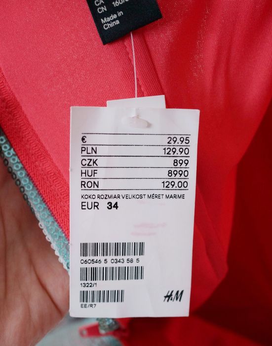 Sukienka bez ramiączek cekiny karnawał H&M roz. 34