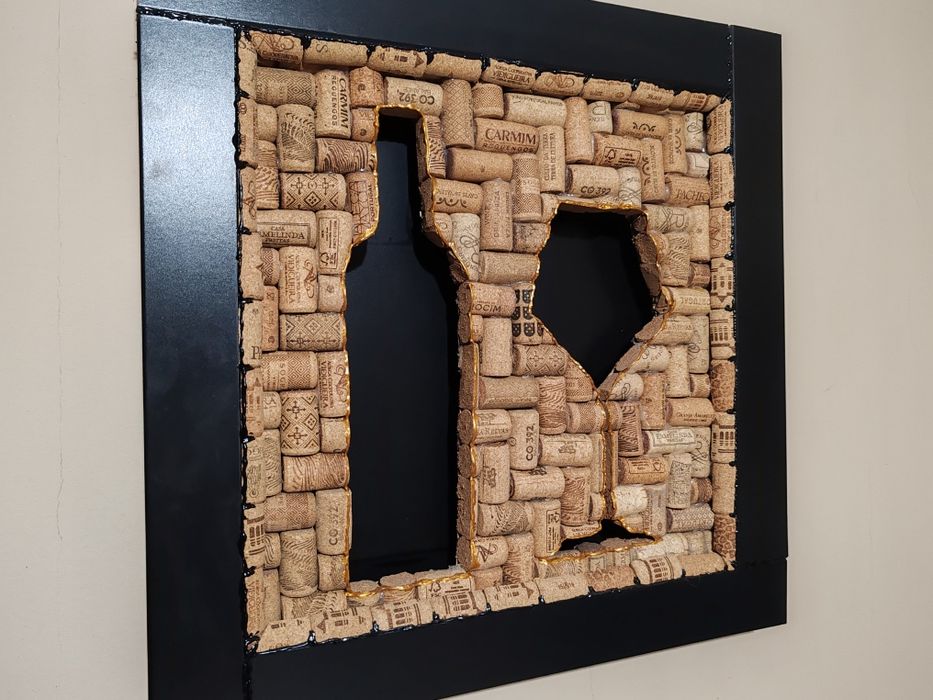 Quadro retro iluminado rolhas cortiça