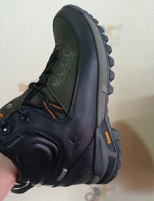 Кожаные ботинки термо, ecco утепленные, хаки