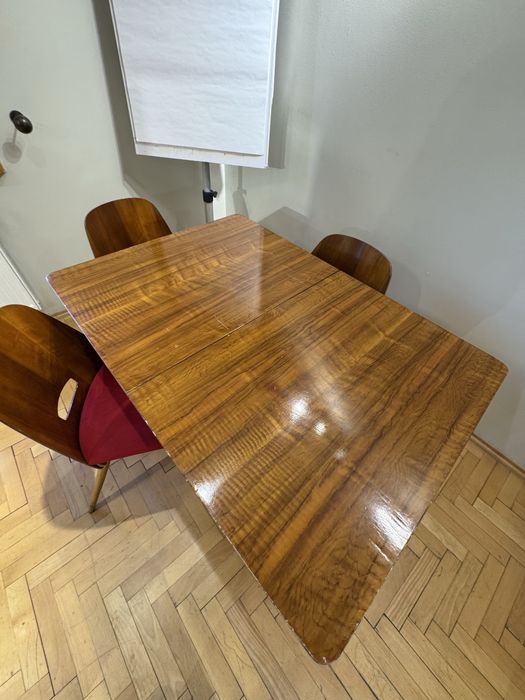 ZESTAW Stół + 4 krzesła vintage PRL ART DECO rozkładany
