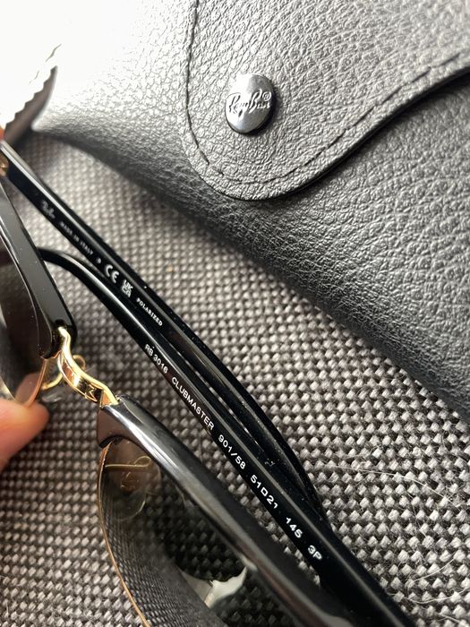 Okulary RayBan Clubmaster Polaryzowane 51 Złote Oryginalne