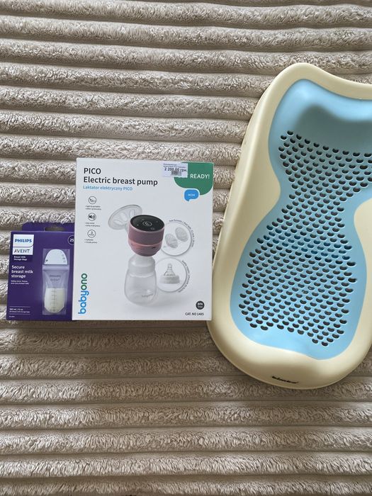 BabyOno PICO - акумуляторний електричний молоковідсмоктувач. Philips Avent SCF603/25 - пакети для збері гання грудного молока. Гірка для купання Bimbo