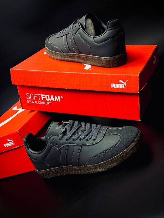 Чоловічі темні кеди Puma•пума кожані•кеди на весну•ціна топ•розміри є