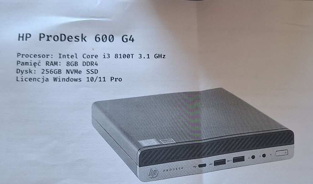 HP ProDesk 600 G4 i3-8100T / 8GB / 256GB NVMe / Win 11 Pro / Stan Idea