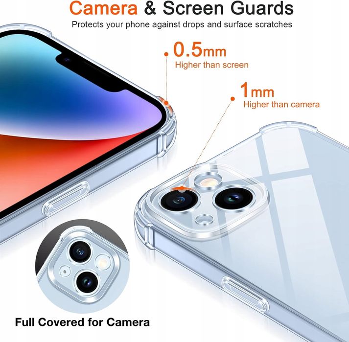 Przeźroczyste Etui Ochronne Do iPhone 14 + Szkło Hartowane 3.szt
