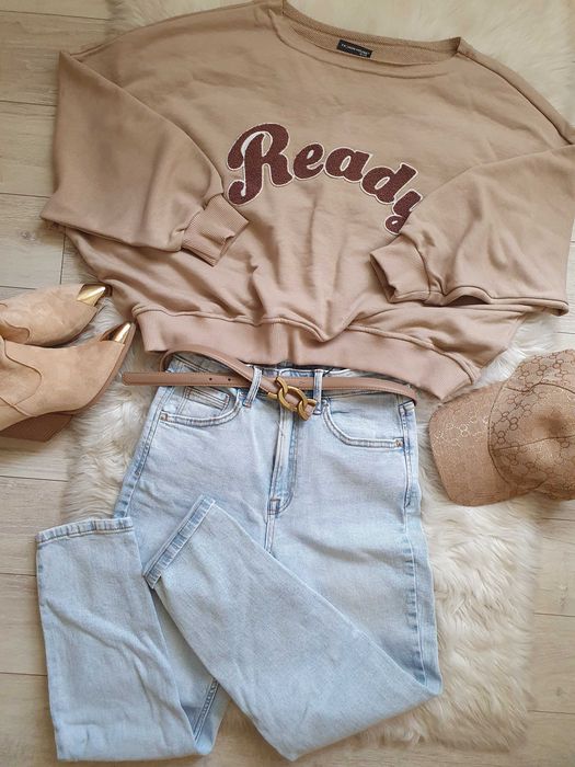 Bluza damska oversize  beż cappuccino bawełniana Hit