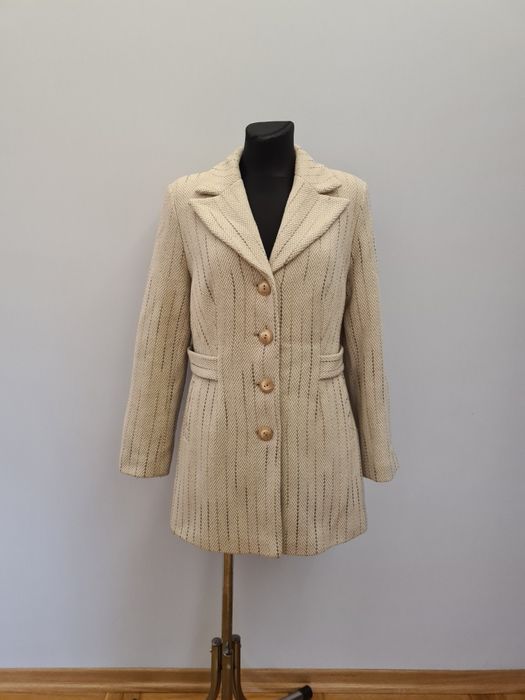Beżowy wełniany płaszcz Tiara r.40 M/L