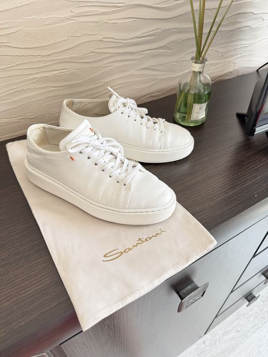 Белые кожаные кросовки Santoni италия