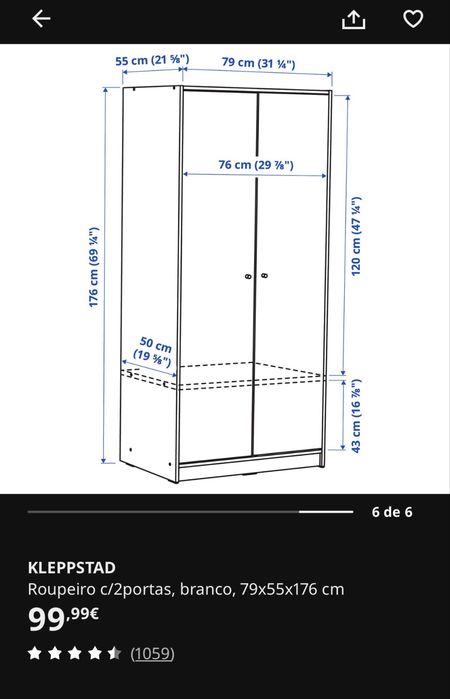 Roupeiro IKEA KLEPPSTAD e puxadores pele ÖSTERNÄS