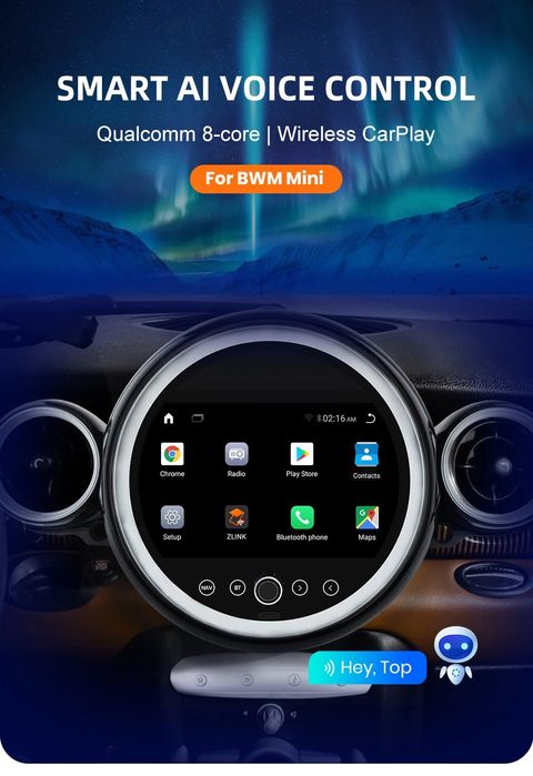 Rádio Android Mini R56 R60 8CORE 4/32GB Carplay 4G GPS controlo voz
