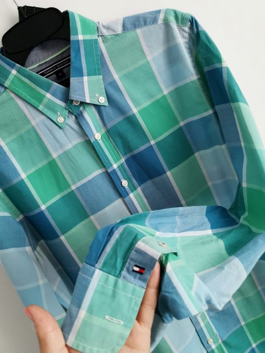 Tommy Hilfiger koszula w kratkę męska logowana slim fit M