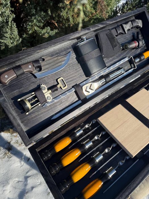 ТОП Набор шампуров в кейсе 8 шт + топор, фляга, тесак Подарок мужчине