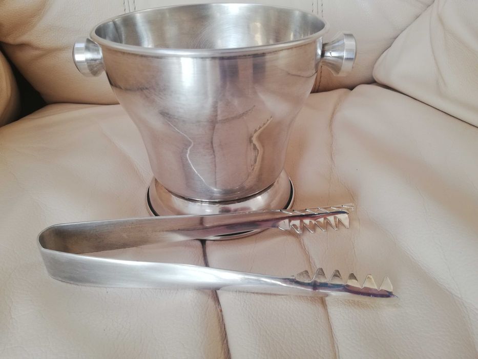 Wiaderko do lodu z szczypcami - silver plated
