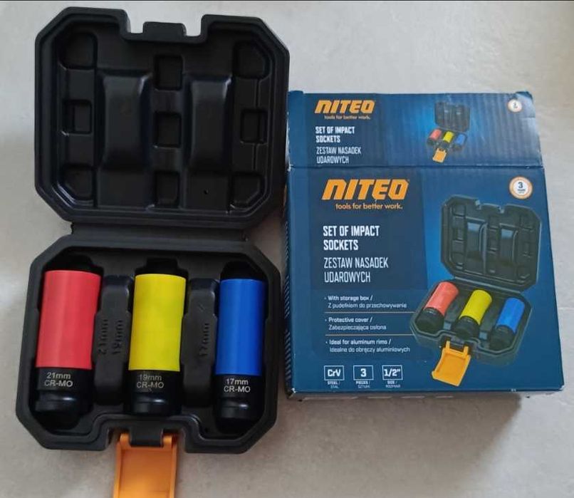NITEO zestaw nasadek udarowych, 3 sztuki, rozmiar 17, 19, 21 mm, NOWY