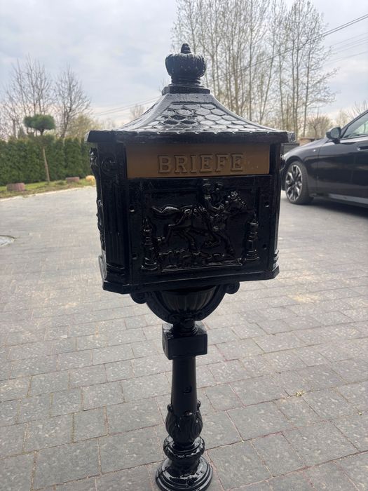„Żeliwna skrzynka pocztowa stojąca 30 kg RETRO niemiecka BRIEFE ozdobna”