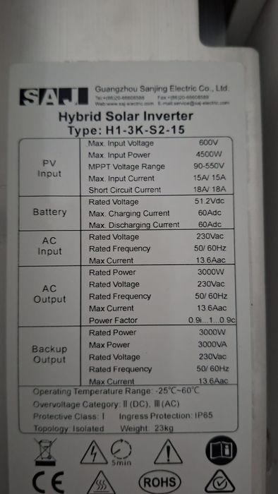 Inversor SAJ H1-3K-S2-15
