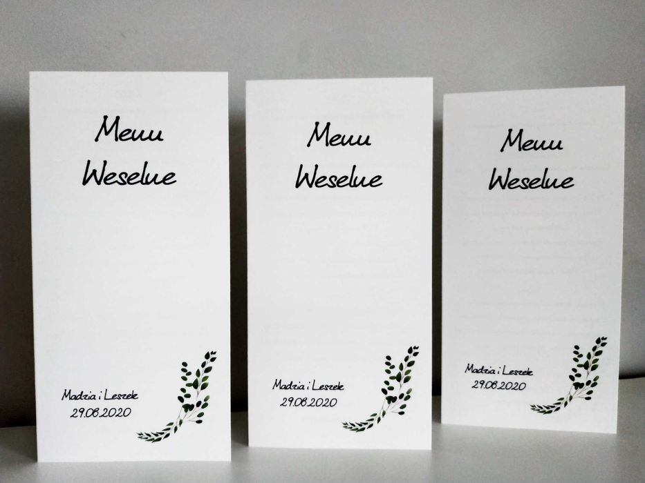Menu weselne na ślub uroczystość impezę karta dań posiłków