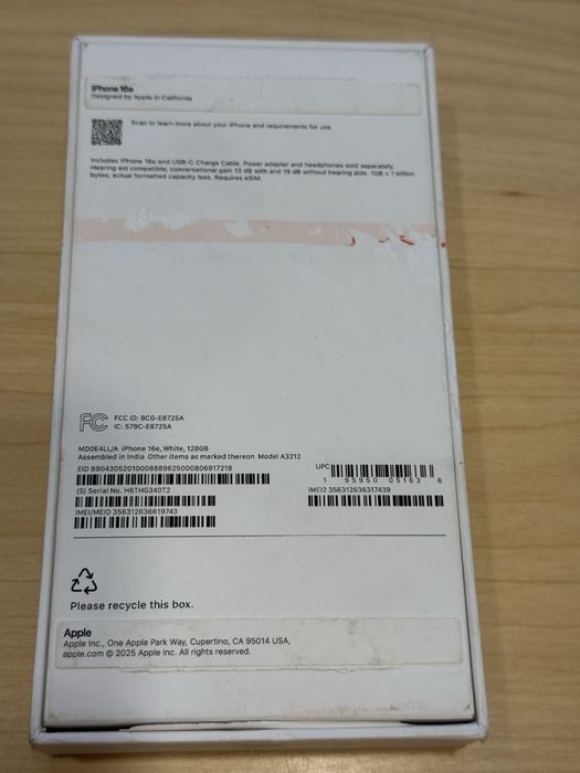 Apple iPhone 16e, 128gb новий, 0 циклів