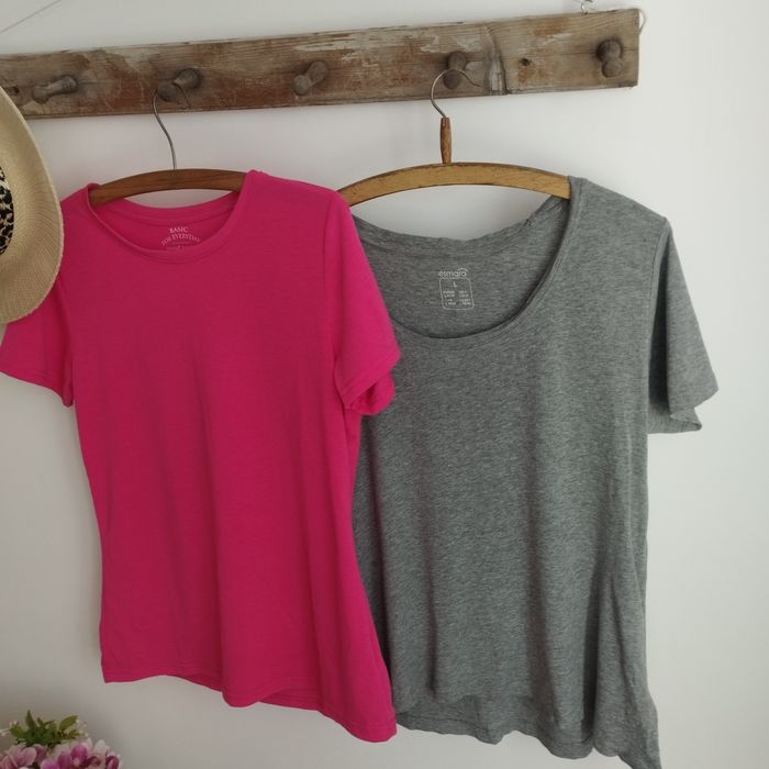 Zestaw dwóch bluzek basic – szara i różowa, rozmiar 44–46