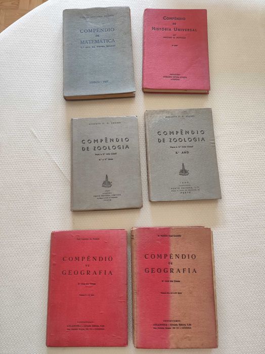 Lote de 6 Compêndios Escolares Antigos (1957-1960) – Matemática, Geografia, Zoologia e História