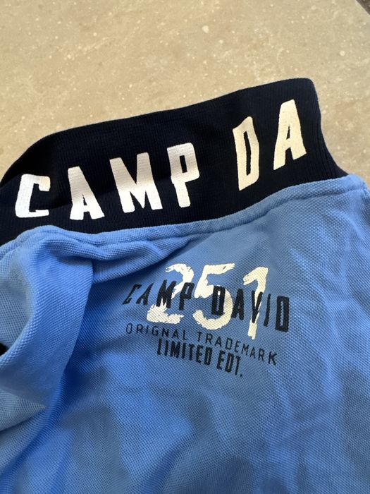 Camp David niebieska koszulka polo XL męska, 100% bawełna extra stan, napisy