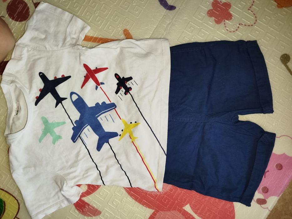 Шорти для хлопчика сині нарядні 80-86 , футболка біла дитяча 80-86